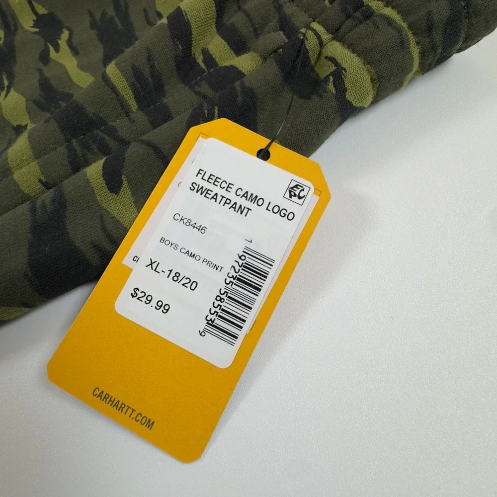 Carhartt Kids Fleece Camo Logo Sweatpants XL (18/20) Green Black Camo NEW $30